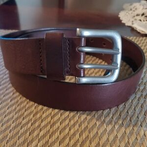 Men's Brown Leather Belt with Silver Buckle